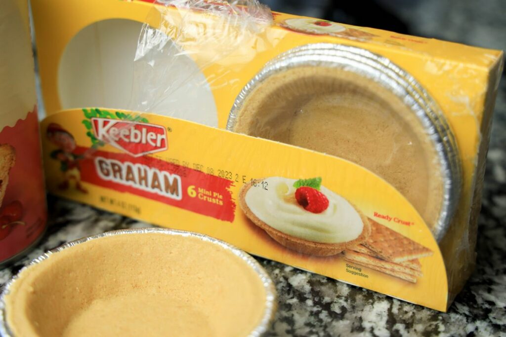 Keebler mini pie crust on the counter top.