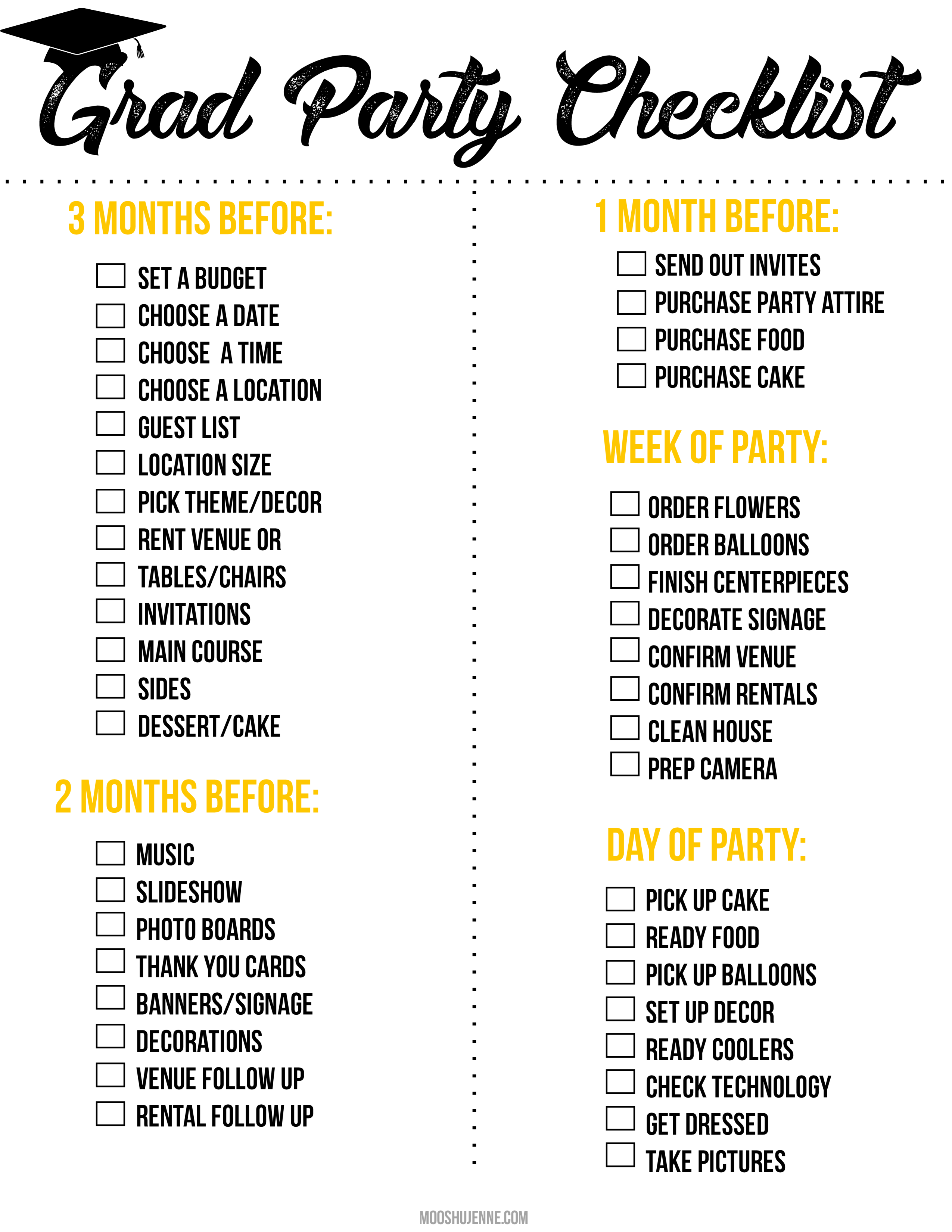Graduation Party Printable Checklist