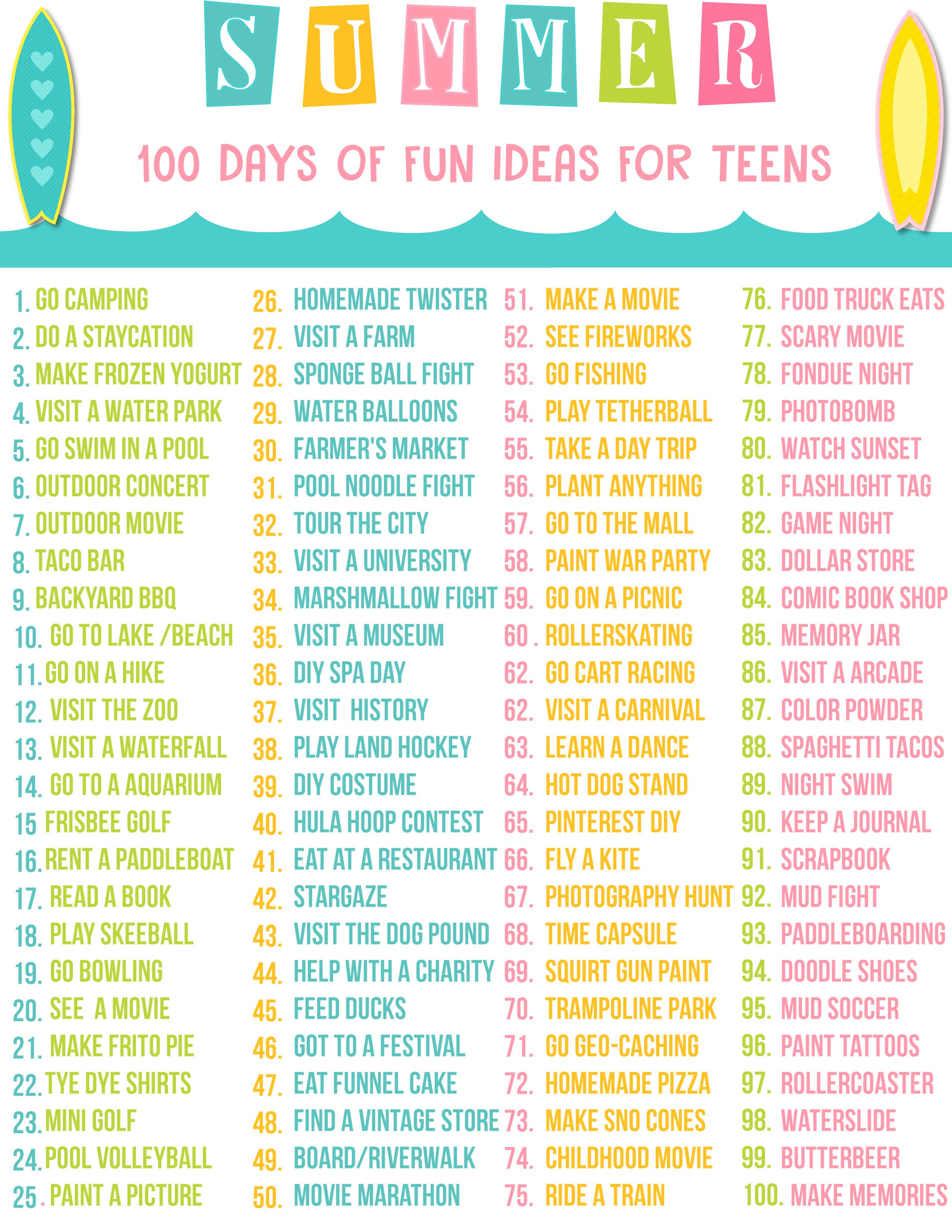 Teen Summer Bucket List