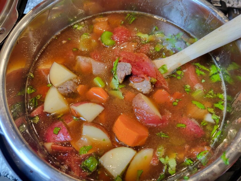 Soup inside the instant pot.