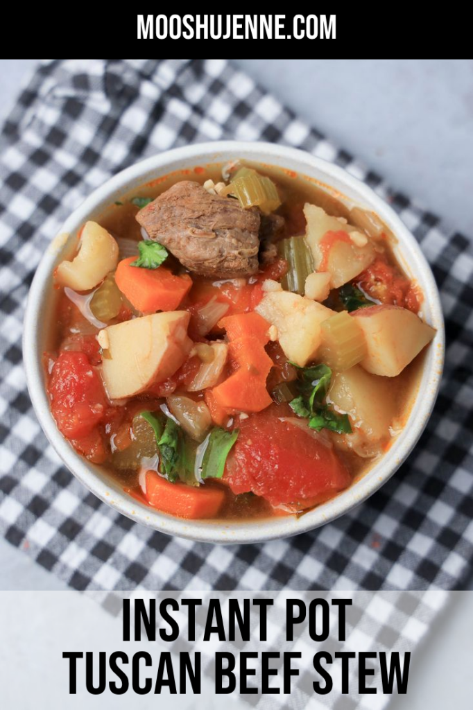 Instant Pot Tuscan Beef Stew is delightfully rich with stewed tomatoes, tender beef, and loads of vegetables. With the added garlic, fresh basil, and oregano this soup is the perfect aromatic comfort food.