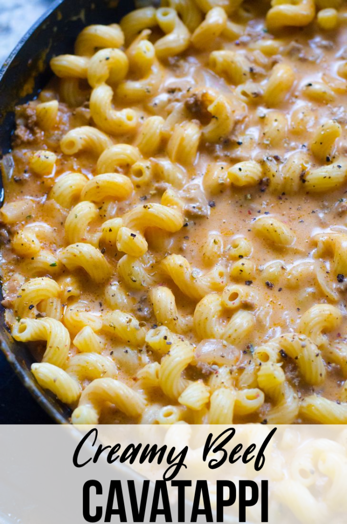 Creamy Beef Cavatappi easy quick pasta recipe.