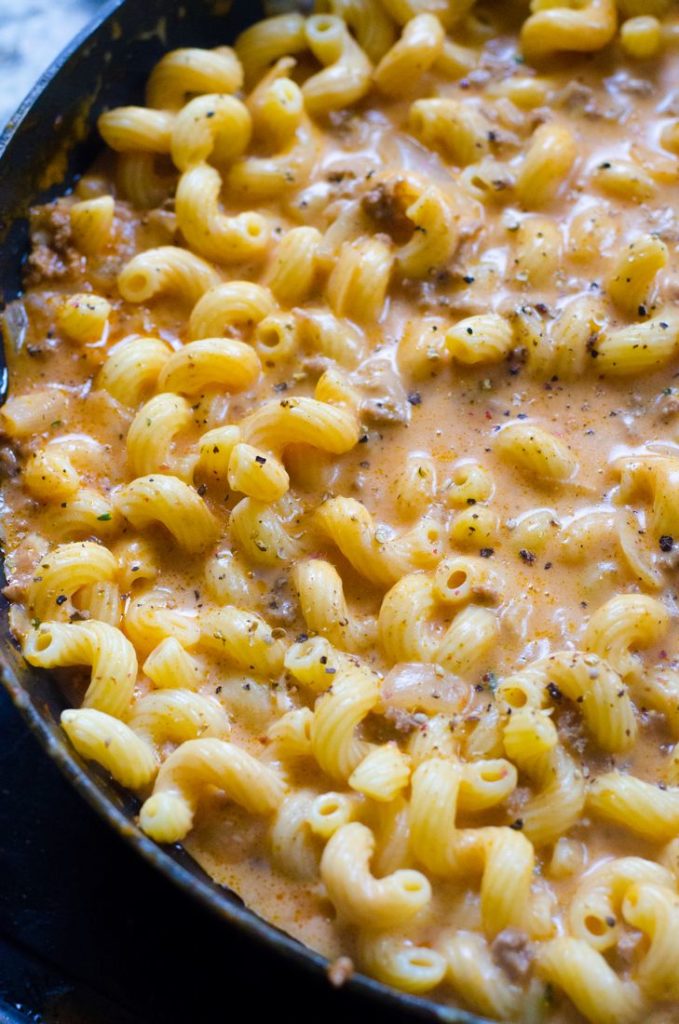 Creamy Beef Cavatappi easy quick ground beef pasta dish