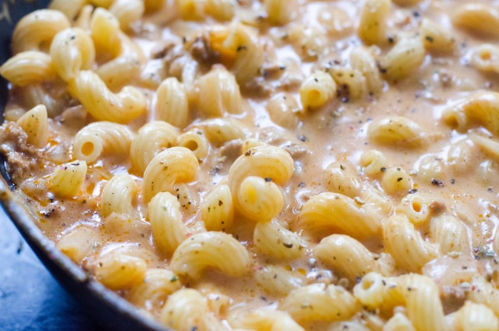 Creamy Beef Cavatappi easy quick ground beef pasta dish