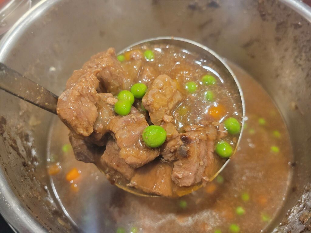 Beef stew meat in the instant pot.