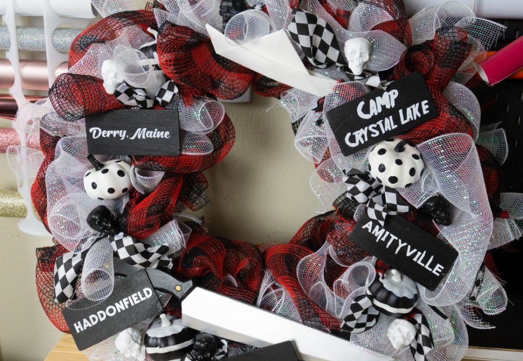 Horror Movie Buffalo Plaid Wreath