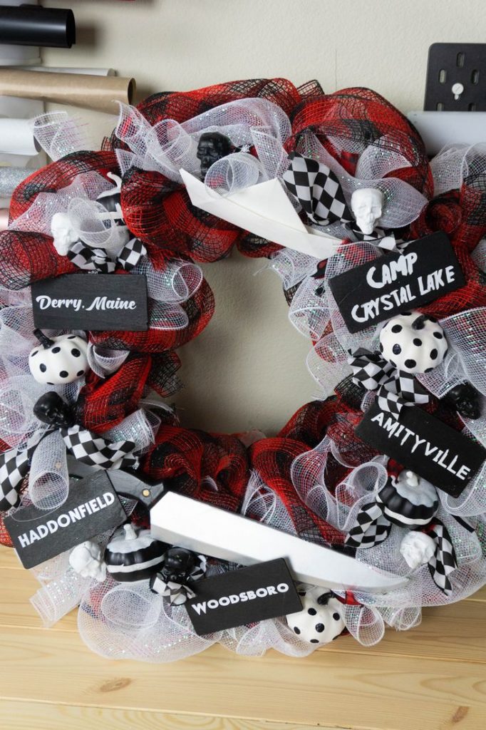 Horror Movie Buffalo Plaid Wreath