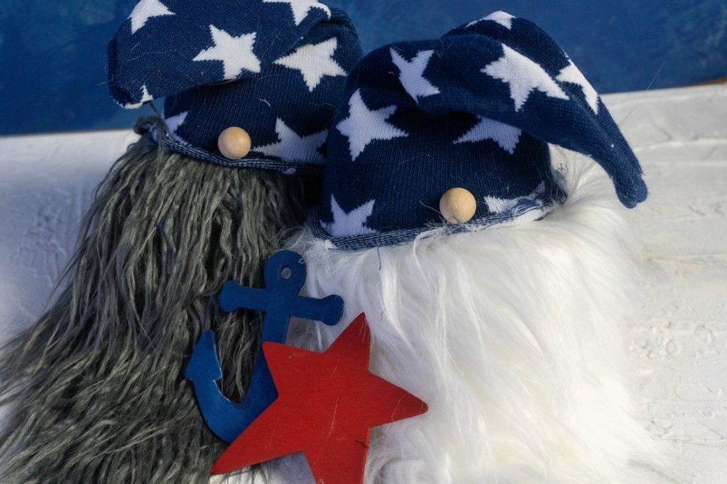 July 4th Gnomes on blue and white background