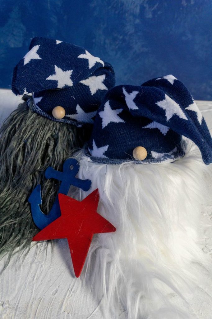 July 4th Gnomes with starred hats on blue and white background