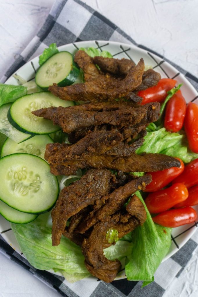 Instant Pot Beef Shawarma on white with napkin