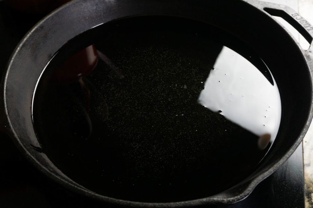 Oil in cast iron skillet