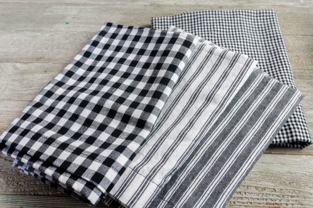 Cloth Napkins in gray, stripes, and plaid