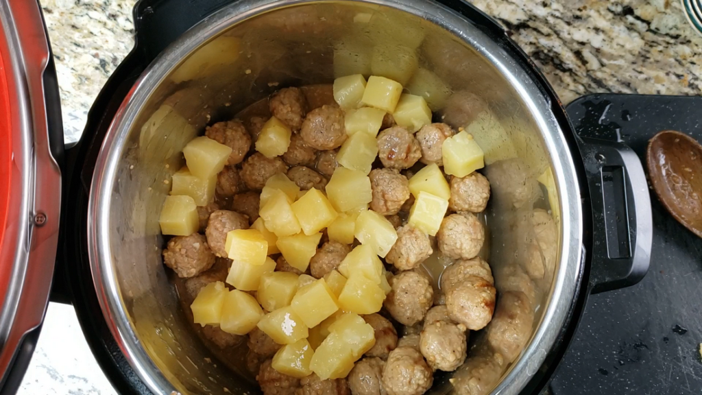 instant pot with meatballs and pineapple