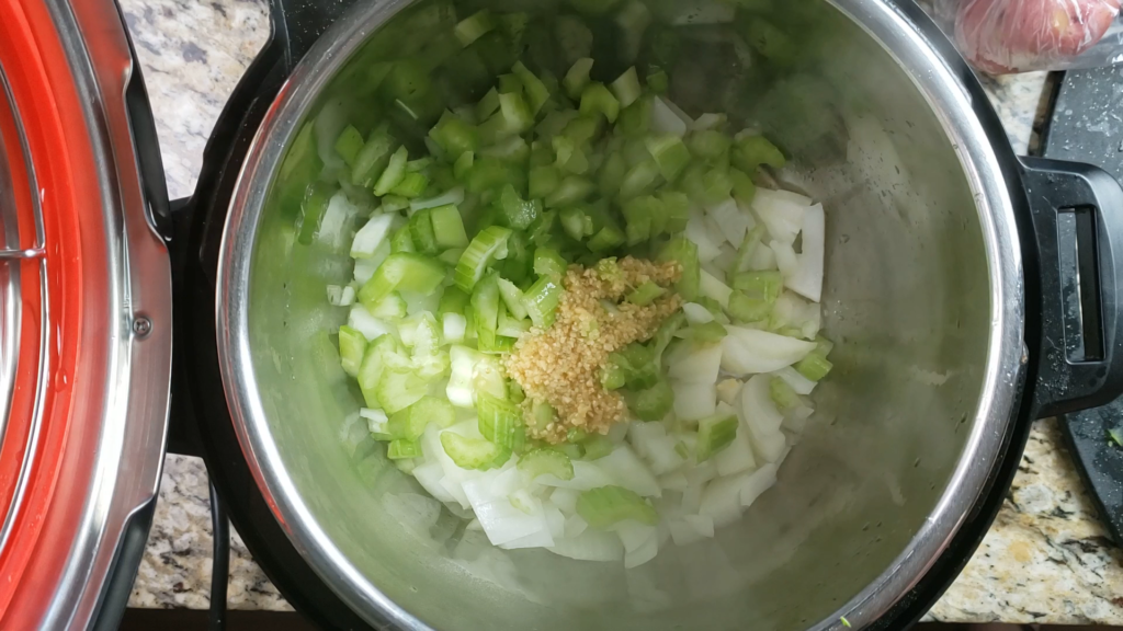 Celery, onion, and garlic in the instant pot
