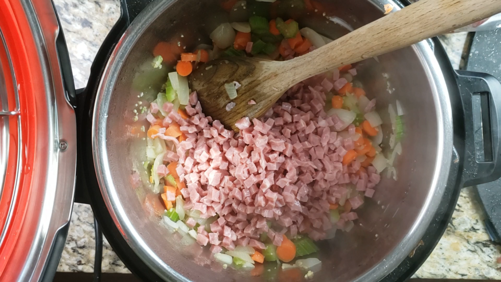ham and vegetables inside the instant pot