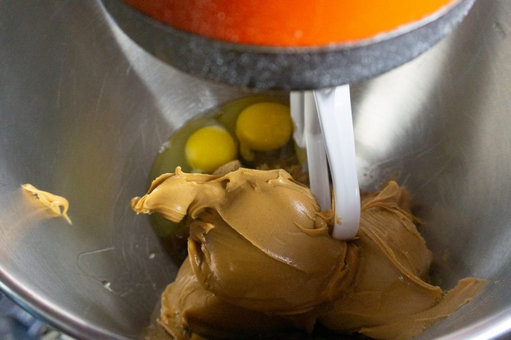 Peanut butter and egg in a kitchen aid mixer