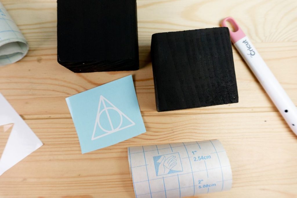 Wood block and sticker vinyl