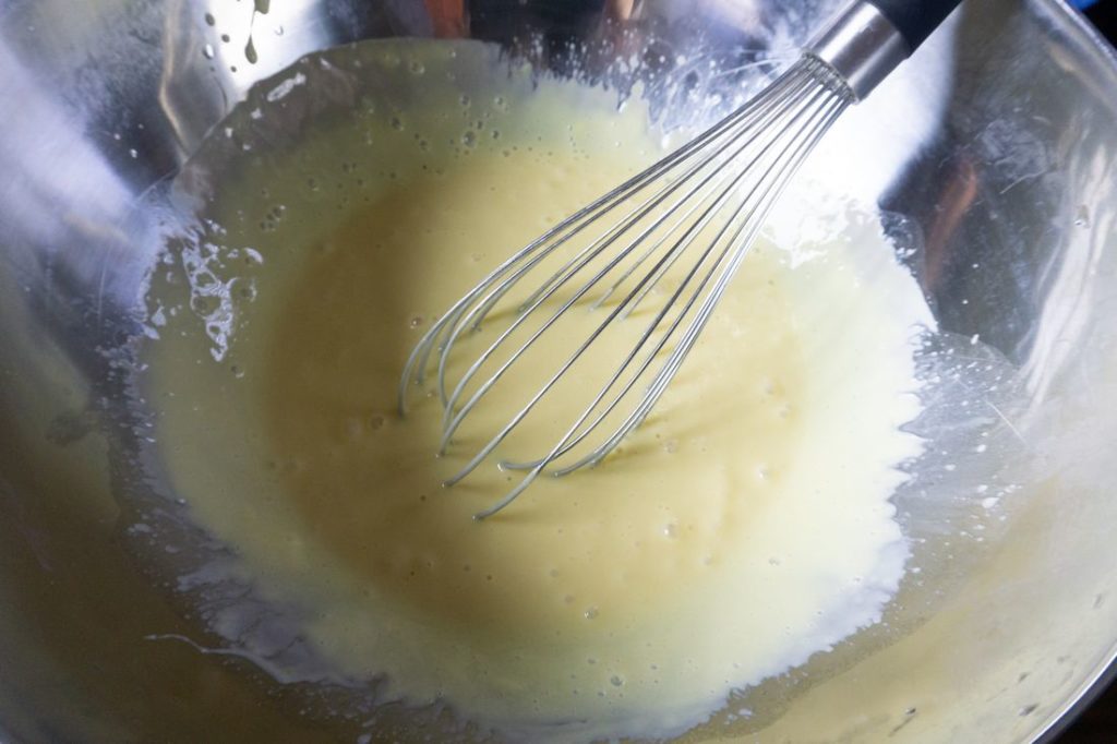 Key West Key Lime Pie mixture being stirred.