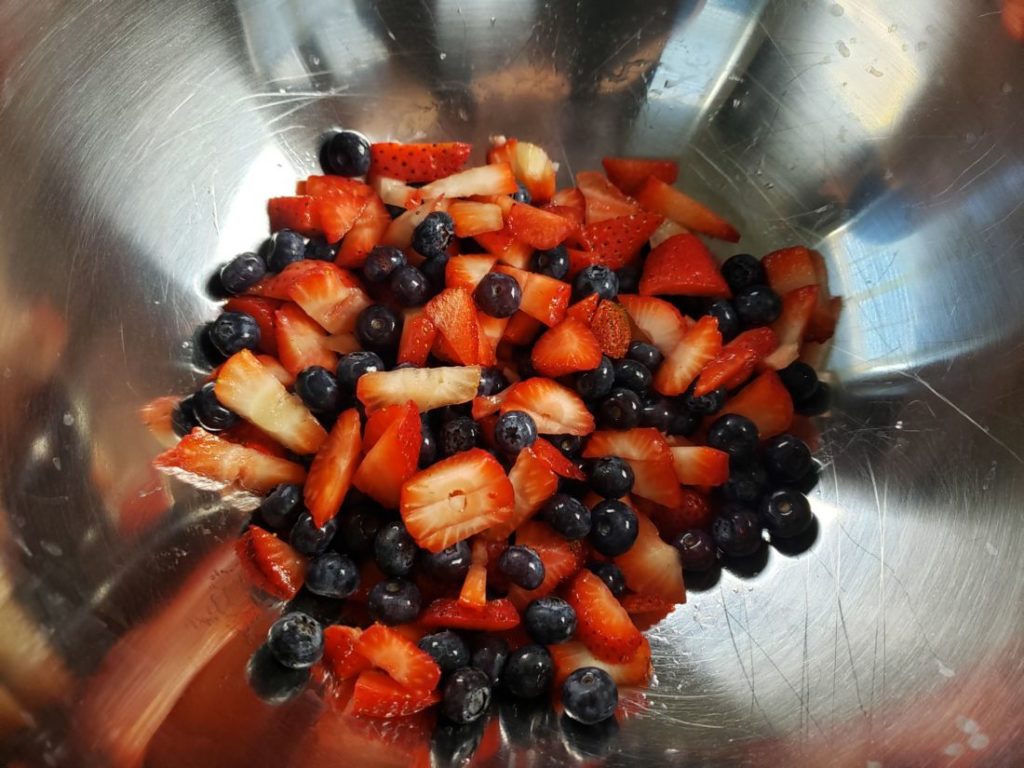 Strawberries and blueberries in a bowl