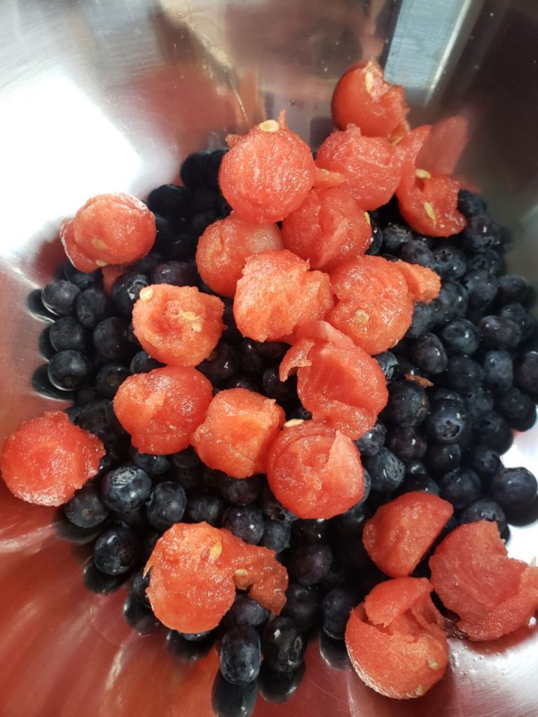 Watermelon and blueberries in a bowl