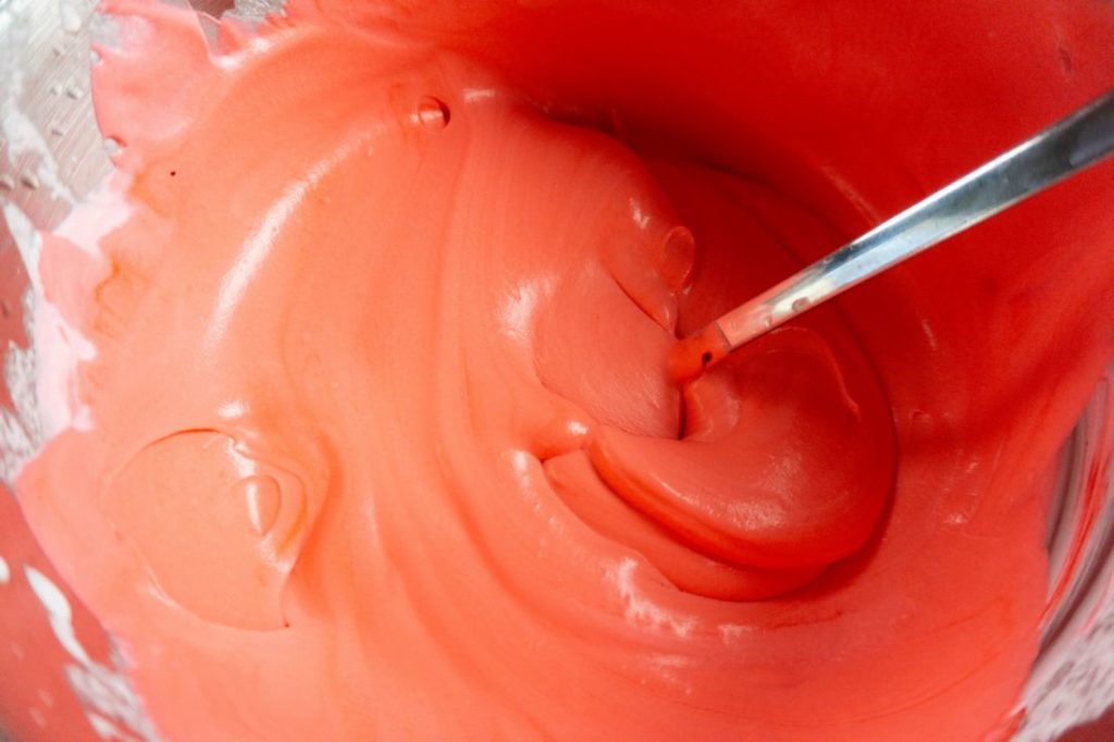 Mixture dyed red for no churn ice cream
