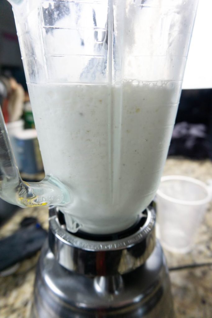 white frappuccino mix in the blender
