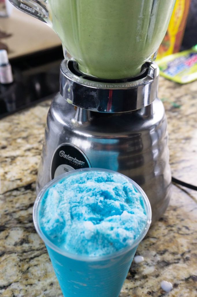 Green frappuccino ice cream mix in blender