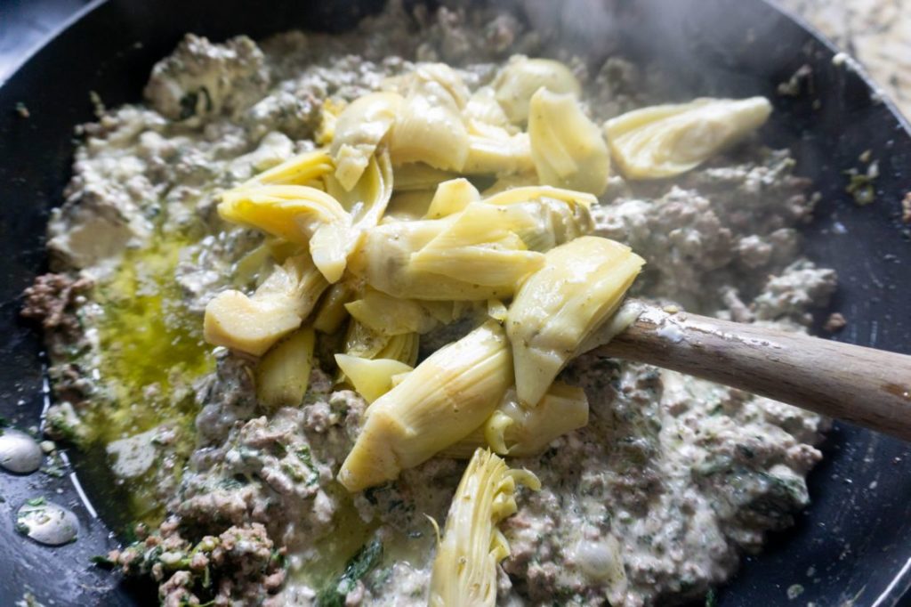 artichoke hearts with the ground beef mixture