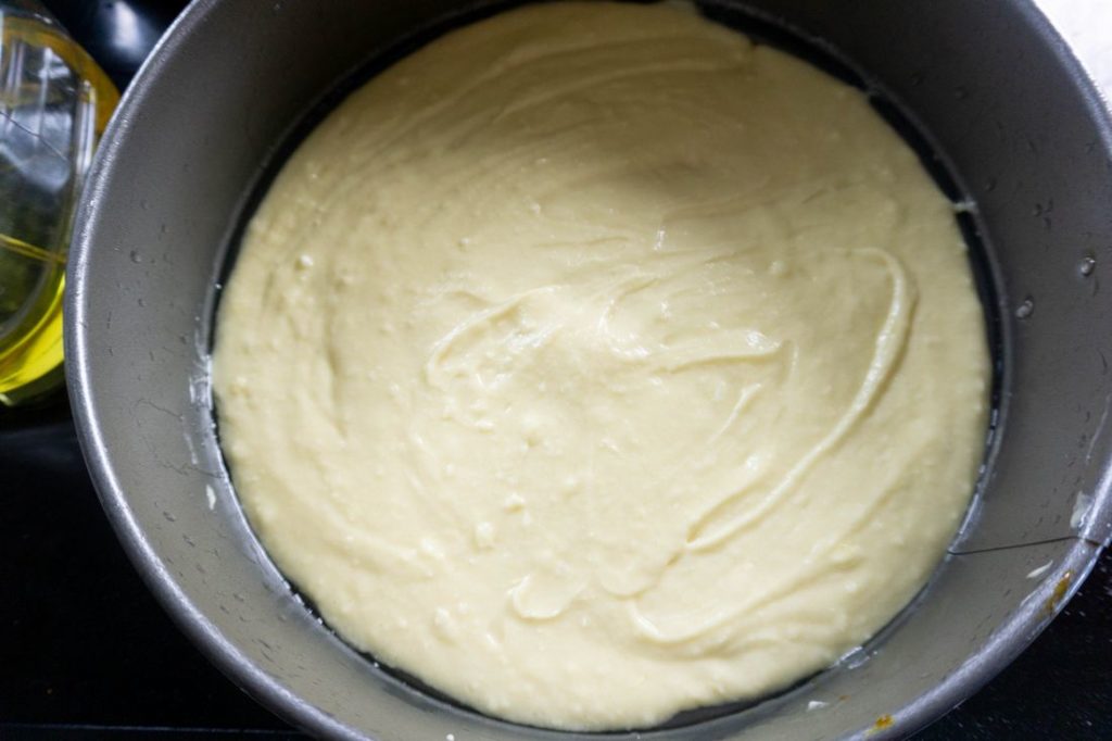 german apple cake batter in the springform pan