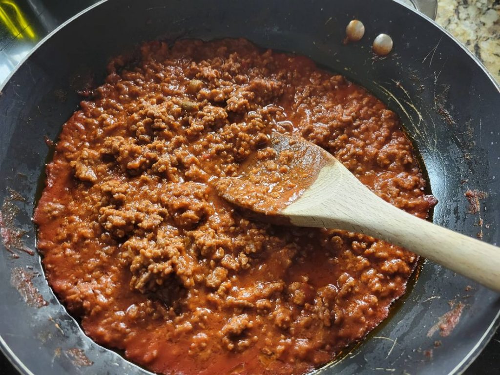 sloppy joe sauce and meat in a sauce pan