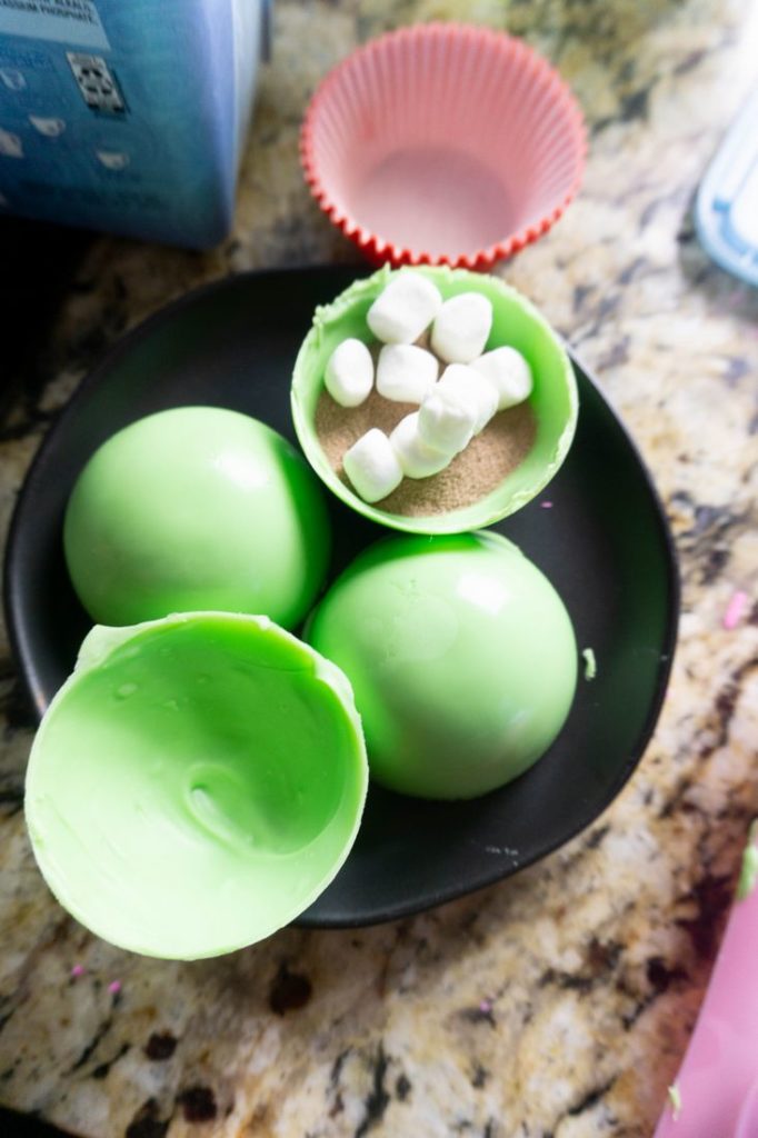 Grinch Hot Chocolate bomb shell filled with hot chocolate