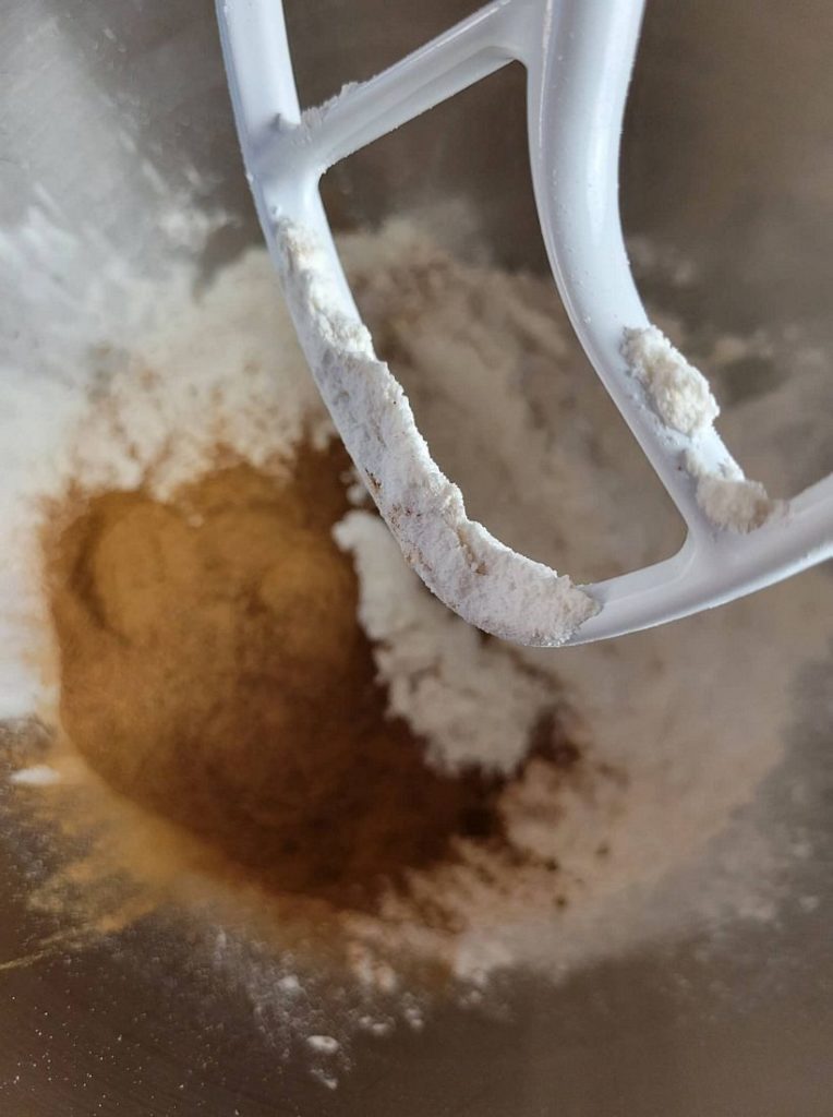 Ingredients in the mixer for the pumpkin whoopie pies