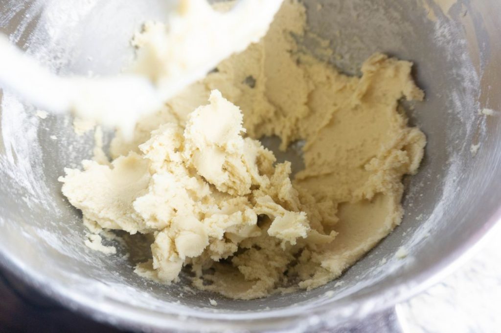 Mixing cookie dough in the kitchen aid mixer