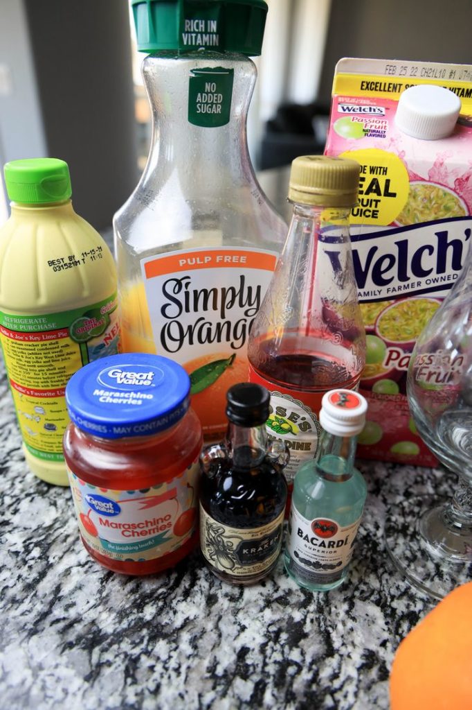 Ingredients to make a hurricane cocktail