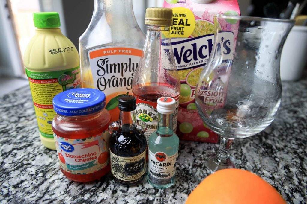 Ingredients to make a hurricane cocktail