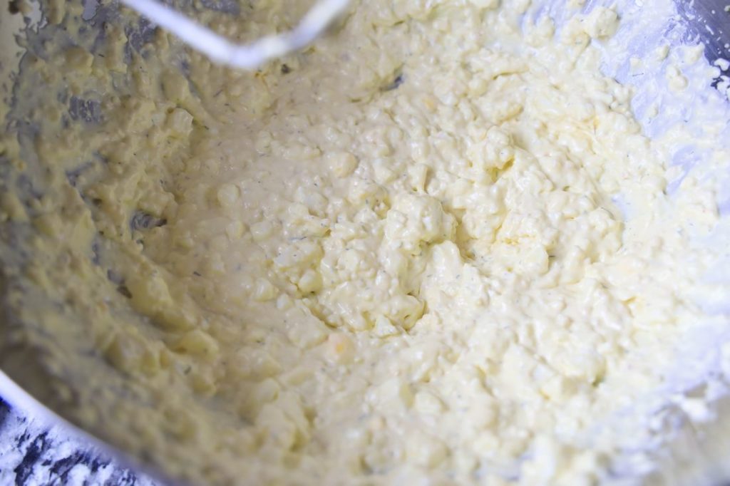 Blended egg dip in a metal bowl