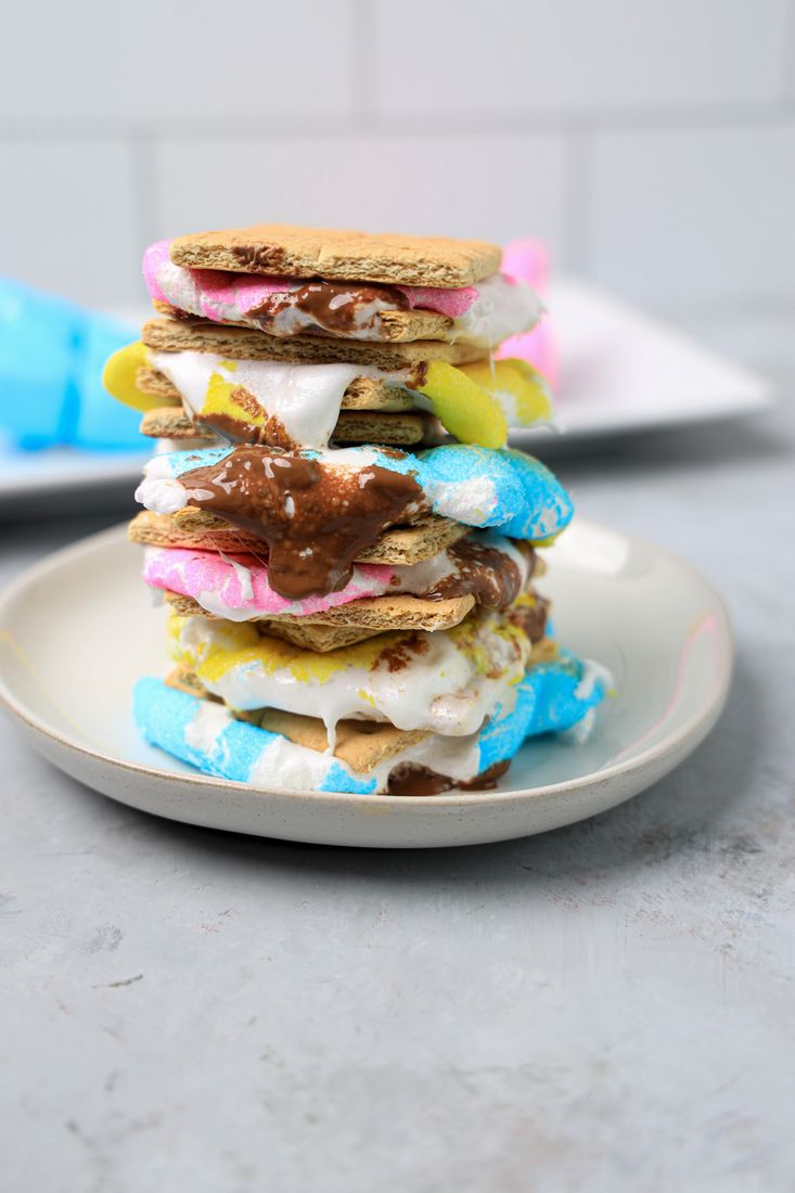 Peeps on graham crackers with hershey's chocolate melted.