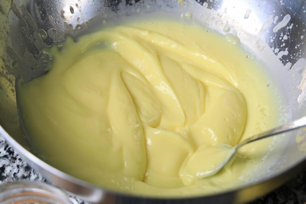 Banana pudding in a metal bowl