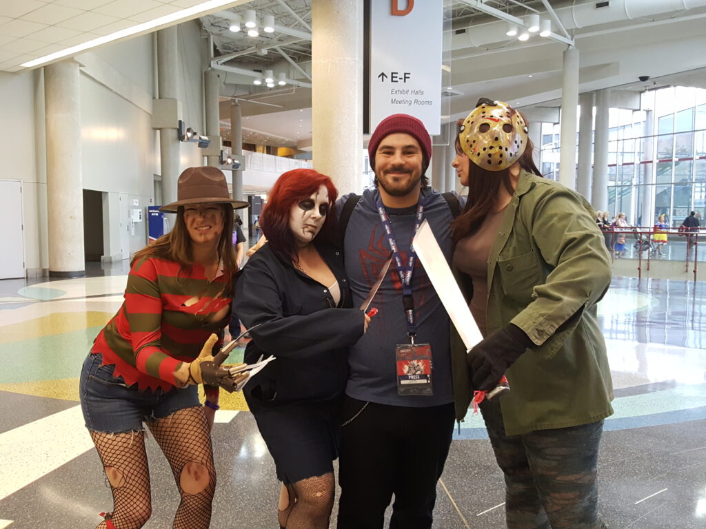 Chance with girls in horror costumes.