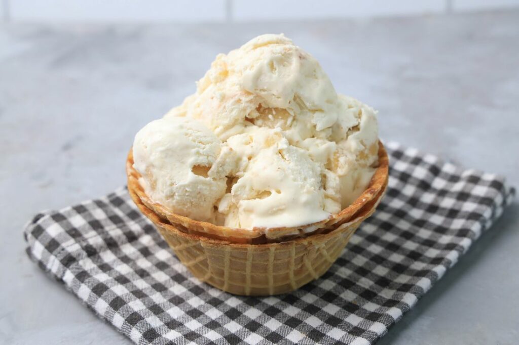 Apple Pie Ice Cream in a waffle bowl.