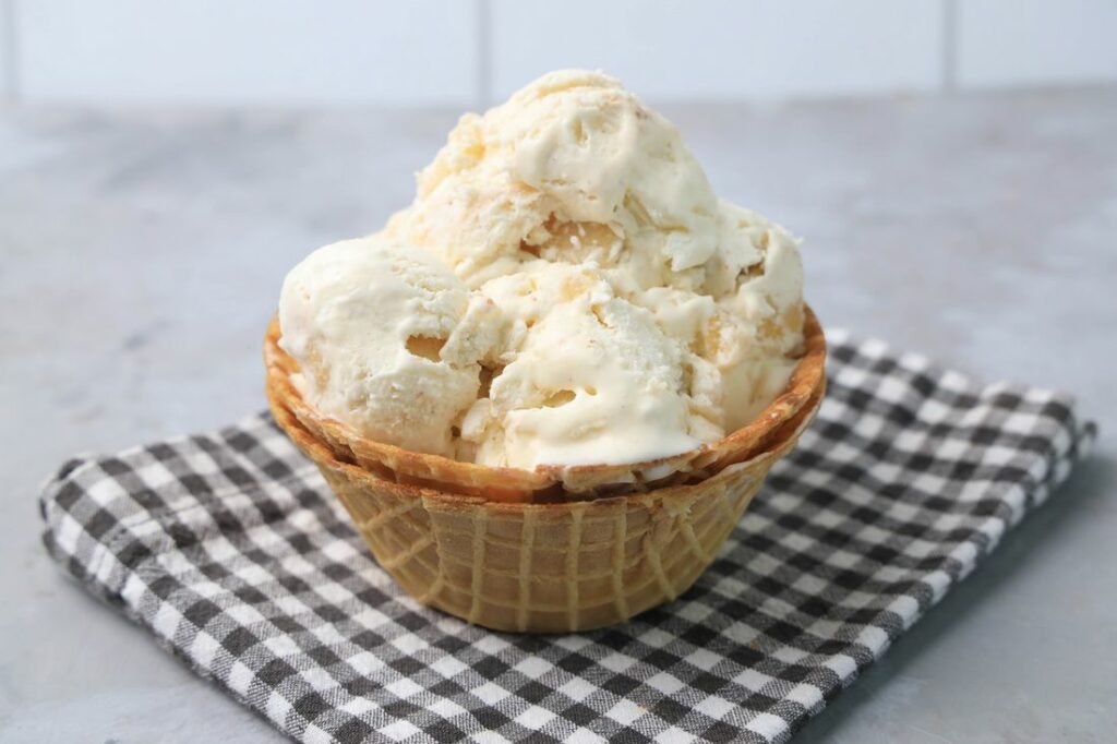 Apple Pie Ice Cream in a waffle bowl.