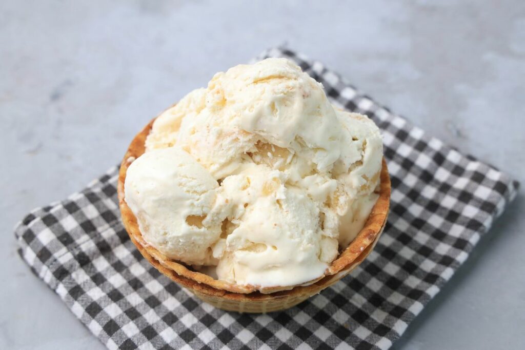 Apple Pie Ice Cream in a waffle bowl.