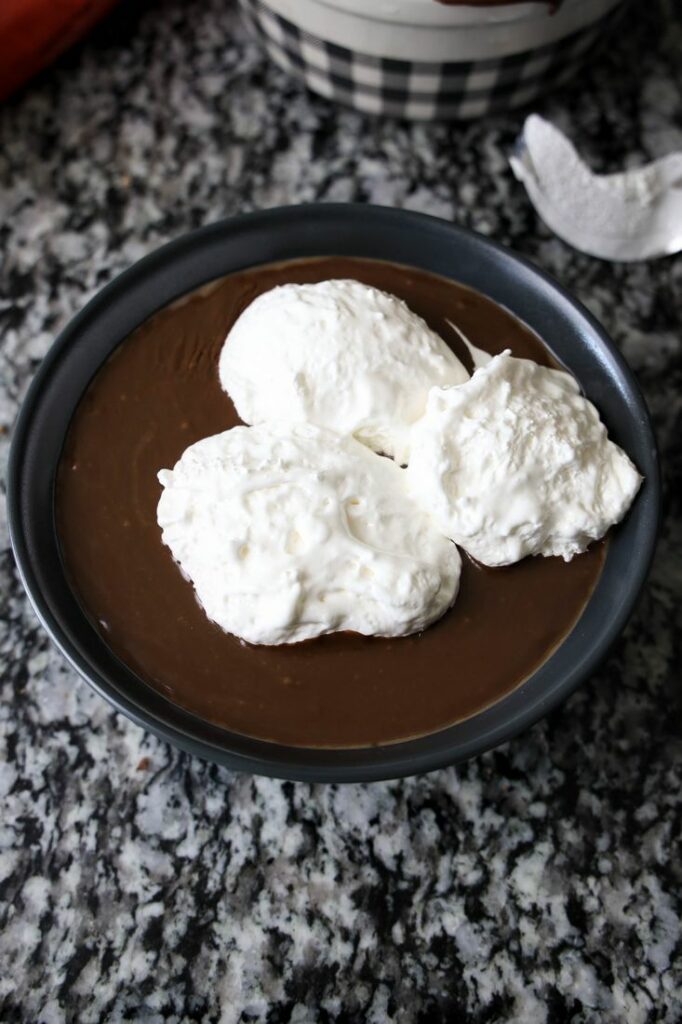 Marshmallow creme on top of the melted chocolate