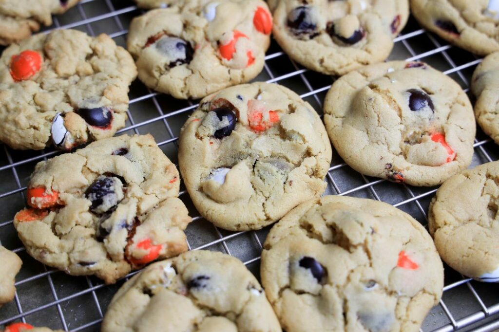 Baked Halloween Michael Myers Bloody Cookies on a cooling rack.