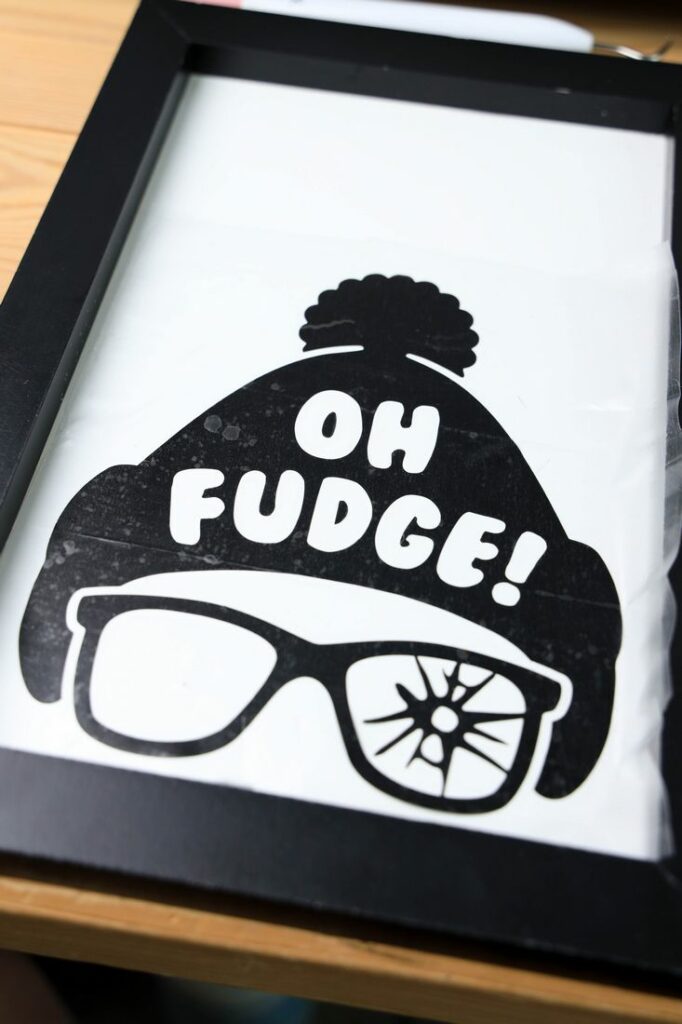 Oh Fudge design placed on the frame with transfer tape.