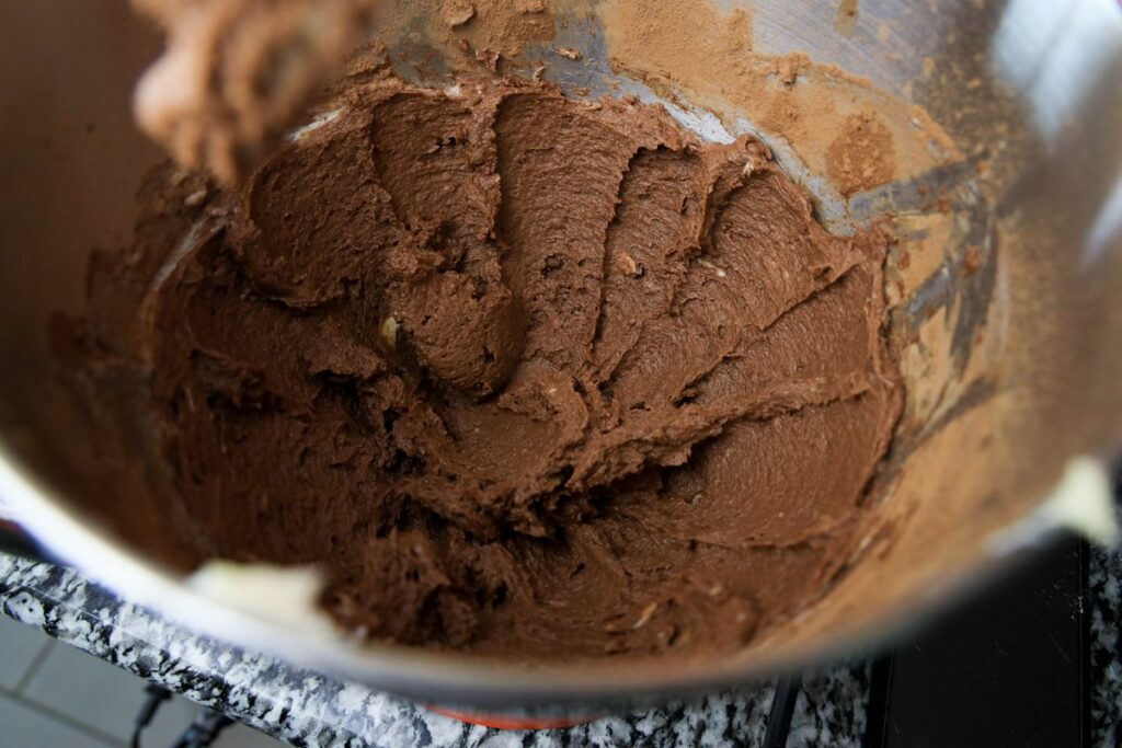 Cookie mix in the stand mixer.