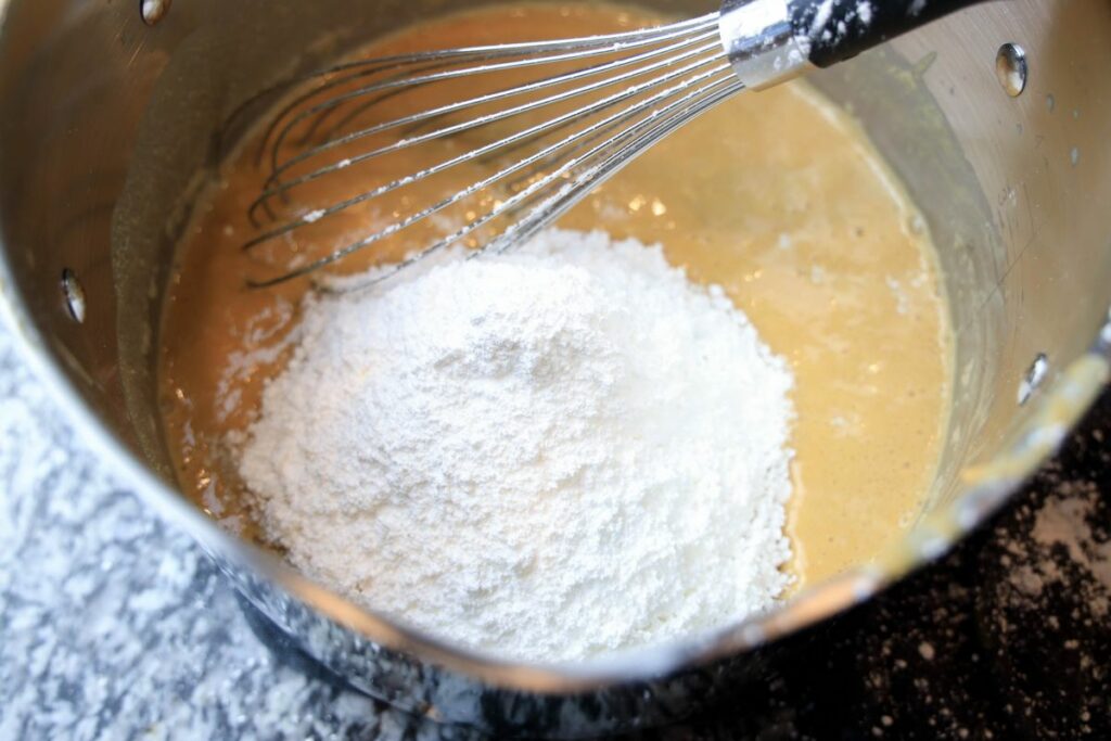 Powdered sugar mixed into the peanut butter and butter mixture.