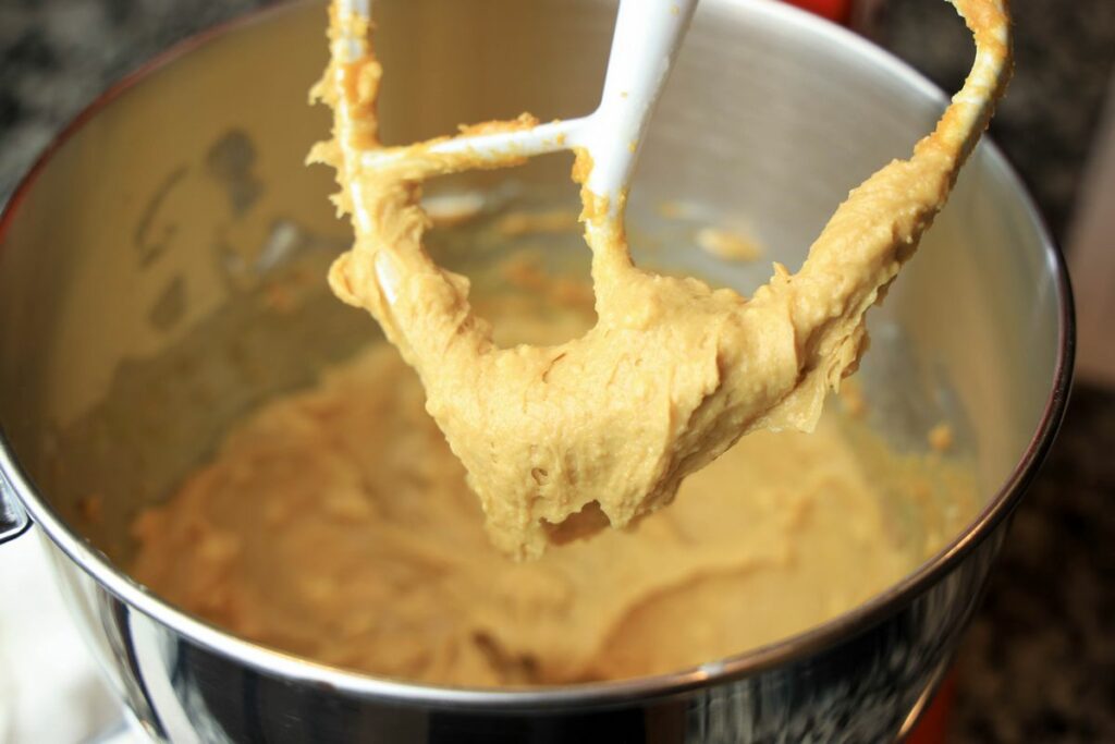 Cookie mixture in the stand mixer.