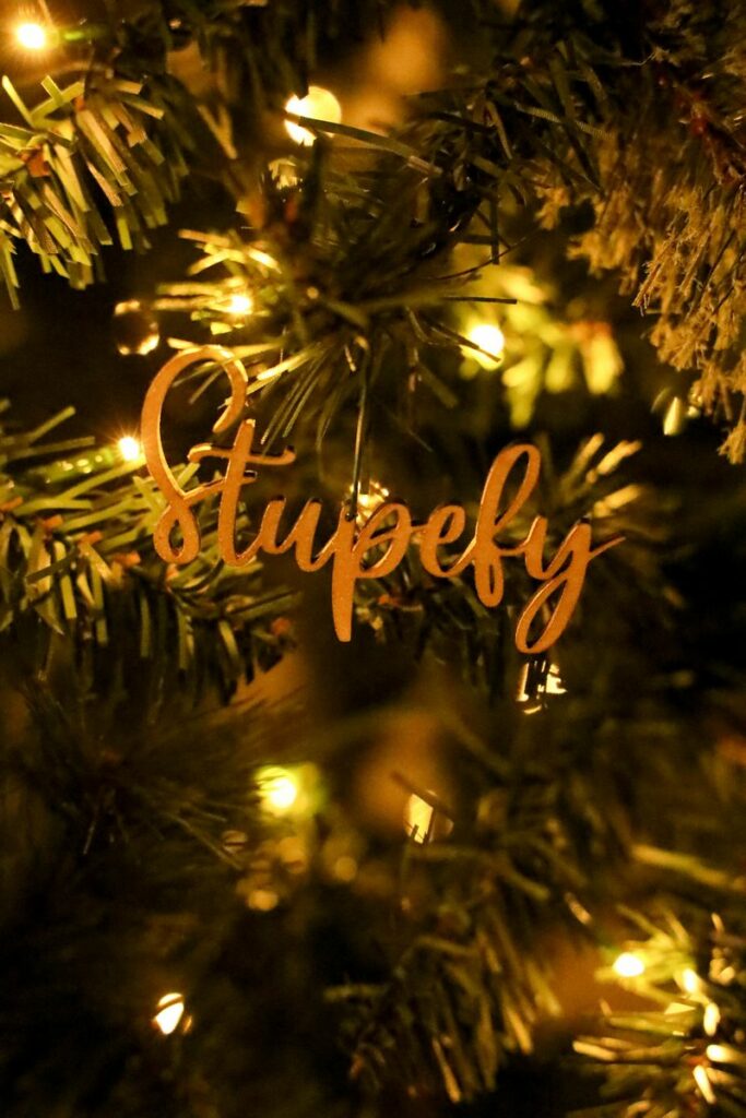 Stupefy harry potter spell ornament on the christmas tree,